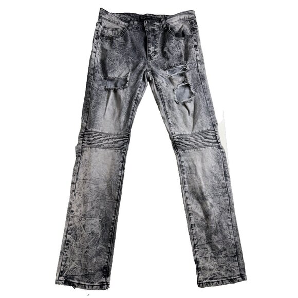 Blue Cult Jeans Men's Size 32x30 Black Gray Distressed Denim Acid Wash Destroyed - Picture 1 of 8